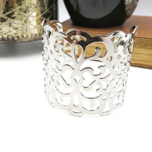 I AM, Bracelet, Chunky Wide Silver Tone Floral Scroll Cuff, NWT